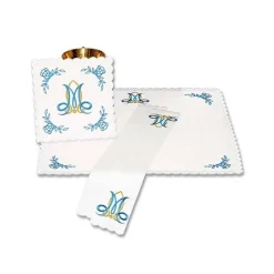 Online Articles Religieux JP linge autel mariale brodée bleu