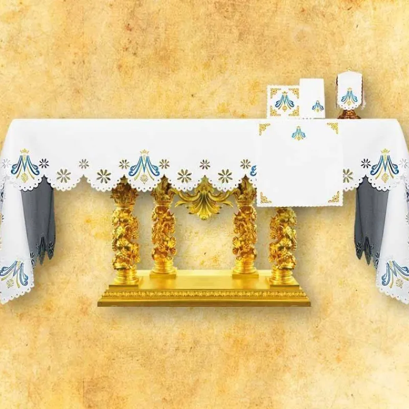 New Articles Religieux JP nappe d'autel brodée mariale pour église